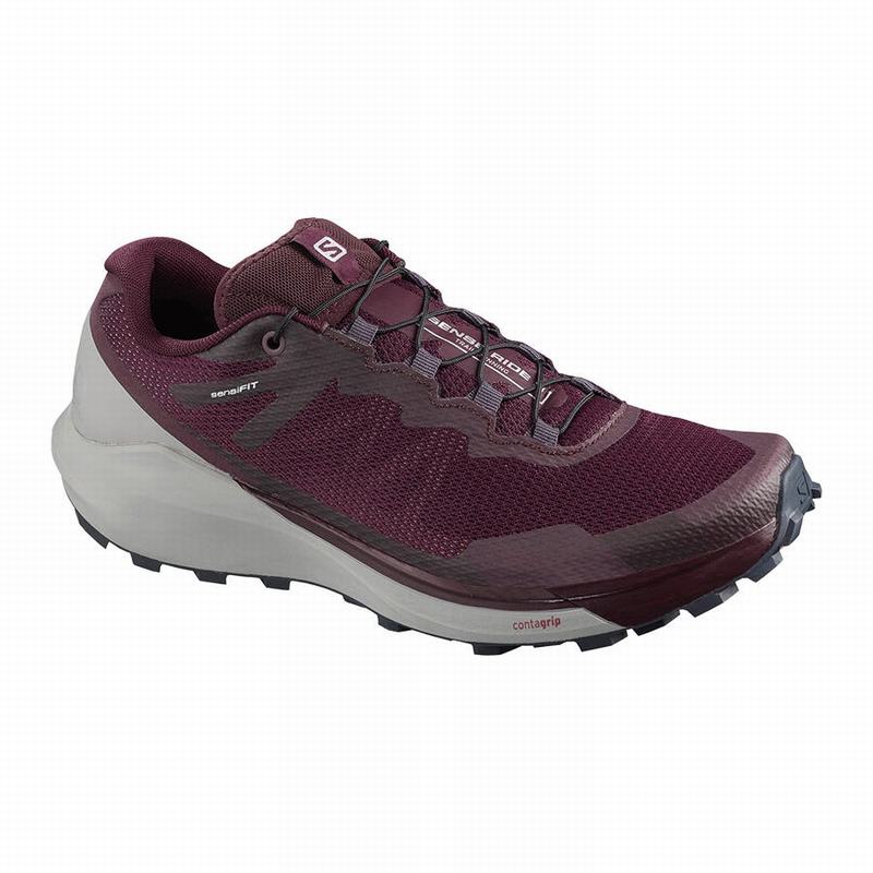 Salomon Israel SENSE RIDE 3 W - Womens Trail Running Shoes - Burgundy/Coral (LEGF-24671)